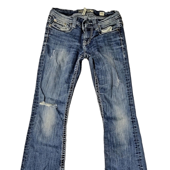 Bke Blue Jeans Distressed Y2K 90's Pants Bootcut Size 28 - Picture 7 of 12